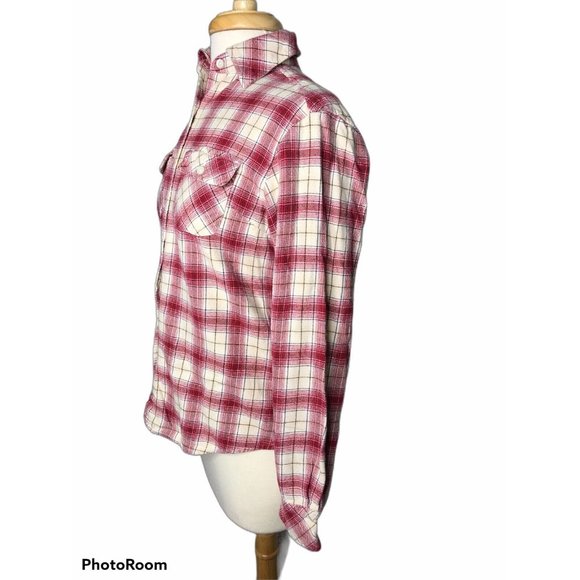 Gander Mountain Women's Small Red Cream Plaid Button Collared Long Sleeve Shirt - Picture 5 of 12